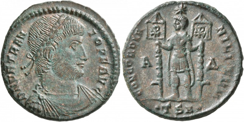 Vetranio, 350. Follis (Bronze, 23 mm, 6.62 g, 12 h), Thessalonica. D N VETRAN-IO...