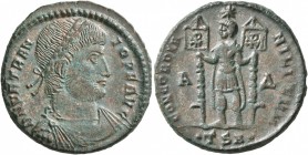 Vetranio, 350. Follis (Bronze, 23 mm, 6.62 g, 12 h), Thessalonica. D N VETRAN-IO P F AVG Laureate, draped and cuirassed bust of Vetranio to right. Rev...
