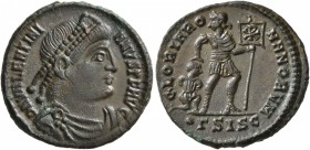 Valentinian I, 364-375. Follis (Bronze, 19 mm, 2.84 g, 6 h), Siscia, 364-367. D N VALENTINI-ANVS P F AVG Laureate, draped and cuirassed bust of Valent...