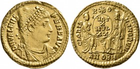 Valens, 364-378. Solidus (Gold, 21 mm, 4.50 g, 12 h), Antiochia, 367-375. D N VALENS PER F AVG Rosette-diademed, draped and cuirassed bust of Valens t...