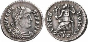 Valens, 364-378. Siliqua (Silver, 17 mm, 2.15 g, 6 h), Treveri, 367-378. D N VALENS P F AVG Pearl-diademed, draped and cuirassed bust of Valens to rig...