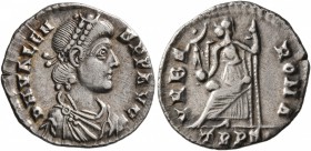 Valens, 364-378. Siliqua (Silver, 18 mm, 1.85 g, 12 h), Treveri, 367-378. D N VALENS P F AVG Pearl-diademed, draped and cuirassed bust of Valens to ri...