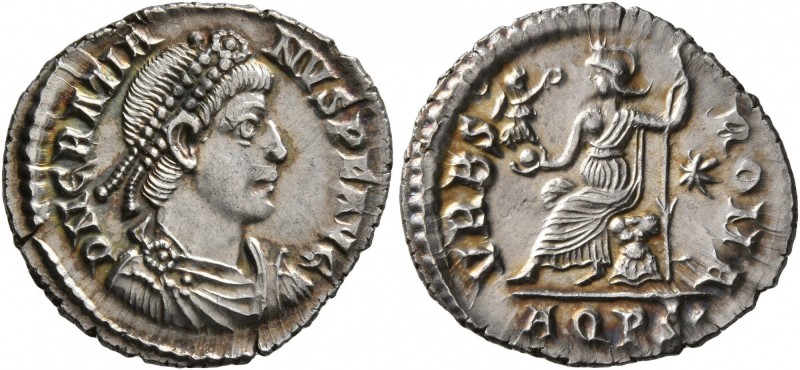 Gratian, 367-383. Siliqua (Silver, 19 mm, 2.01 g, 7 h), Aquileia, 375-378. D N G...