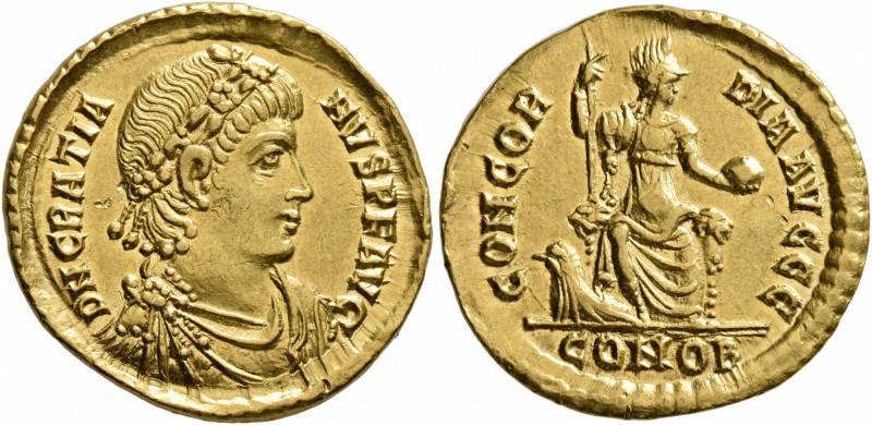 Gratian, 367-383. Solidus (Gold, 21 mm, 4.44 g, 12 h), Constantinopolis, 378-383...