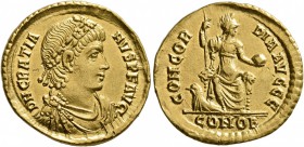 Gratian, 367-383. Solidus (Gold, 21 mm, 4.44 g, 12 h), Constantinopolis, 378-383. D N GRATIA-NVS P F AVG Rosette-diademed, draped and cuirassed bust o...