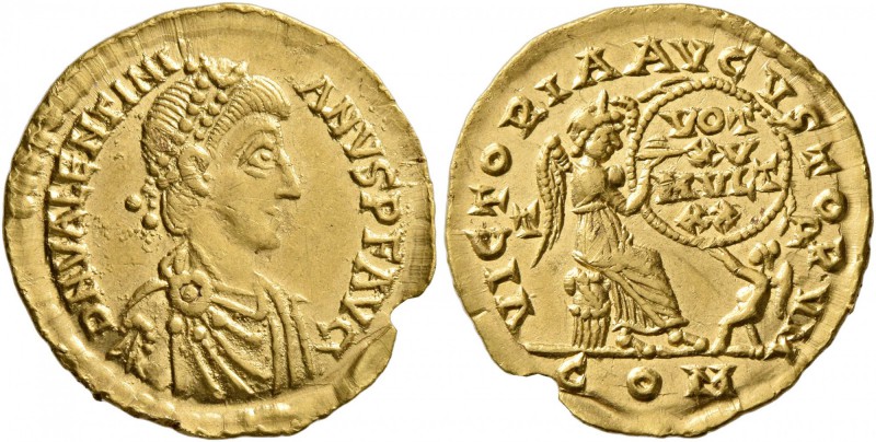 Valentinian II, 375-392. Semissis (Gold, 17 mm, 2.24 g, 1 h), Treveri, June 389-...