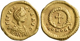 Aelia Eudocia, Augusta, 423-460. Tremissis (Gold, 14 mm, 1.47 g, 7 h), Constantinopolis, circa 430-440. AEL EVDO-CIA AVG Pearl-diademed and draped bus...