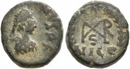 Marcian, 450-457. Nummus (Bronze, 10 mm, 1.34 g, 6 h), Nicomedia. [D N MARCIA]NVS P F [AVG] Pearl-diademed, draped and cuirassed bust of Marcian to ri...