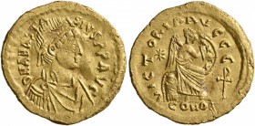 Anastasius I, 491-518. Solidus (Gold, 18 mm, 2.24 g, 6 h), Constantinopolis, circa 507-518. D N ANASTASIVS P P AVG Pearl-diademed, draped and cuirasse...