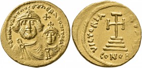 Heraclius, with Heraclius Constantine, 610-641. Solidus (Gold, 20 mm, 4.44 g, 6 h), Constantinopolis. dd NN hERACLIUS ET hERA CONST PP AV Crowned, wit...