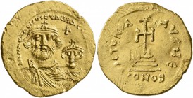 Heraclius, with Heraclius Constantine, 610-641. Solidus (Gold, 22 mm, 4.46 g, 7 h), Constantinopolis, circa 616-625. dd NN ҺЄRACLIЧS ЄT ҺЄRA CO[NST PP...