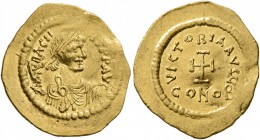 Heraclius, 610-641. Tremissis (Gold, 17 mm, 1.40 g, 7 h), Constantinopolis, circa 610-613. d N hЄRACLIЧS P P AVG Diademed, draped and cuirassed bust o...