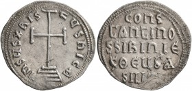 Constantine VI & Irene, 780-797. Miliaresion (Silver, 21 mm, 2.27 g, 12 h), Constantinopolis. IҺSЧS XRISTЧS ҺICA Cross potent set on three steps. Rev....