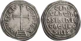 Constantine VI & Irene, 780-797. Miliaresion (Silver, 22 mm, 2.16 g, 12 h), Constantinopolis. IҺSЧS XRISTЧS ҺICA Cross potent set on three steps. Rev....
