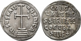 Constantine VI & Irene, 780-797. Miliaresion (Silver, 20 mm, 2.19 g, 12 h), Constantinopolis. IҺSЧS XRISTЧS ҺICA Cross potent set on three steps. Rev....