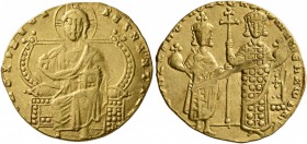 Constantine VII Porphyrogenitus, with Romanus II, 913-959. Solidus (Gold, 20 mm, 4.14 g, 6 h), Constantinopolis, struck 943-20 December 944. + IhS XPS...