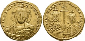 Constantine VII Porphyrogenitus, with Romanus I, 913-959. Solidus (Gold, 20 mm, 4.41 g, 7 h), Constantinopolis. + IҺS XPS RЄX RЄGNANTIЧM Bust of Chris...