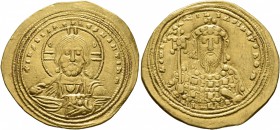 Constantine VIII, 1025-1028. Histamenon (Gold, 26 mm, 4.39 g, 7 h), Constantinopolis. +IҺS XIS REX REGNANTIҺm Bust of Christ Pantokrator facing, with ...