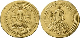 Constantine VIII, 1025-1028. Histamenon (Gold, 25 mm, 4.40 g, 7 h), Constantinopolis. +IҺS XIS RЄX RЄGNANTIҺm Bust of Christ Pantokrator facing, with ...