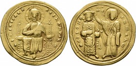 Romanus III Argyrus, 1028-1034. Histamenon (Gold, 24 mm, 4.37 g, 7 h), Constantinopolis. + IҺS XIS RЄX RЄGNANTIҺM Christ Pantokrator seated facing on ...