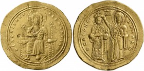 Romanus III Argyrus, 1028-1034. Histamenon (Gold, 25 mm, 4.41 g, 7 h), Constantinopolis. + IҺS XIS RЄX RЄGNANTIҺM Christ Pantokrator seated facing on ...