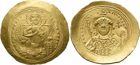 Constantine IX Monomachus, 1042-1055. Histamenon (Gold, 28 mm, 4.41 g, 6 h), Constantinopolis. +IhC XIC RCX RCSnΛnTIҺm Bust of Christ Pantokrator faci...