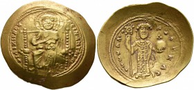 Constantine X Ducas, 1059-1067. Histamenon (Gold, 26 mm, 4.42 g, 6 h), Constantinopolis. +IhS IXS RЄX RЄGNANThIm Christ, nimbate, seated facing on str...