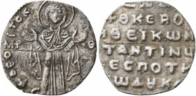Constantine X Ducas, 1059-1067. 2/3 Miliaresion (Silver, 16 mm, 0.78 g, 6 h), Constantinopolis. ӨЄOTOK - [ROHΘЄI] / MHP - Θ[V] The Virgin Mary standin...