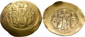 Romanus IV Diogenes, with Eudocia, Michael VII, Constantius, and Andronicus, 1068-1071. Histamenon (Gold, 27 mm, 4.33 g, 6 h), Constantinopolis. KωN M...