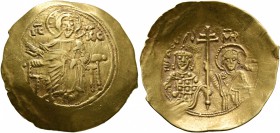 John II Comnenus, 1118-1143. Hyperpyron (Gold, 27 mm, 3.99 g, 6 h), Thessalonica. IC - XC Christ enthroned facing, nimbate, wearing tunic and colobion...