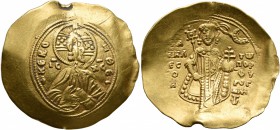 Manuel I Comnenus, 1143-1180. Hyperpyron (Gold, 29 mm, 4.44 g, 6 h), Constantinopolis. +KЄ ROHΘЄI / IC - XC Bust of Christ Pantokrator facing, with cr...