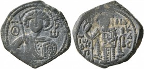 John III Ducas (Vatatzes), emperor of Nicaea, 1222-1254. Tetarteron (Bronze, 18 mm, 2.54 g, 6 h), Magnesia. Facing bust of St. George, holding spear a...