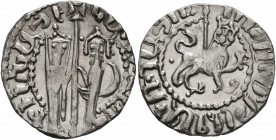 ARMENIA, Cilician Armenia. Royal. Hetoum I and Zabel , 1226-1270. Tram (Silver, 20 mm, 2.39 g, 4 h). Zabel and Hetoum I standing facing one another, e...