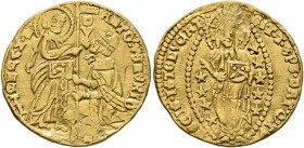 ITALY. Venezia (Venice). Antonio Veniero , 1382-1400. Ducat (Gold, 21 mm, 3.51 g, 6 h). St. Mark standing right, presenting banner to Doge kneeling le...