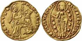 ITALY. Venezia (Venice). Michele Steno , 1400-1413. Ducat (Gold, 20 mm, 3.54 g, 1 h). MIChAЄL STЄN / DVX / •S•M•VЄNЄTI St. Mark standing right, receiv...