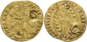 ITALY. Venezia (Venice). Domenico Contarini , 1659-1675. Ducat (Gold, 21 mm, 3.42 g, 6 h). St. Mark standing right, presenting banner to Doge kneeling...