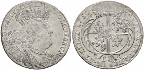 POLAND, Monarchs. August III Sas (the Saxon) , 1734-1763. 18 Groszy (Silver, 27 mm, 5.84 g, 12 h), Leipzig, dated 1756. Crowned, draped and cuirassed ...