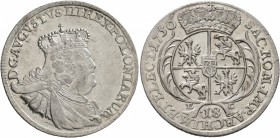 POLAND, Monarchs. August III Sas (the Saxon) , 1734-1763. 18 Groszy (Silver, 28 mm, 5.85 g, 12 h), Leipzig, dated 1756. Crowned, draped and cuirassed ...