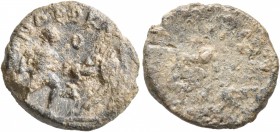 TESSERAE, Roman. Tessera (Lead, 16 mm, 3.70 g), Ephesos, circa 2nd century AD. ANΔPOKΛ/O Androklos advancing right, attacking boar with spear. Rev. Bl...