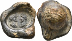 SEALS, Roman. Seal (Lead, 21 mm, 13.89 g), late 3rd century AD. Laureate and draped busts of two Roman emperors facing each other. Very fine.