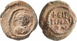 SEALS, Byzantine. Seal (Lead, 18 mm, 7.68 g, 6 h), Irene, circa 6th-7th century. Nimbate bust set on cross. Rev. +ЄIP/HNAI/ωY in three lines. Very fin...