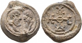 SEALS, Byzantine. Seal (Lead, 23 mm, 14.74 g, 12 h), circa 10th-11th century (?). Busts of St. Peter and St. Paul facing each other; above, cross. Rev...