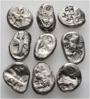 A lot containing 9 silver coins. Includes: Persia, Achaemenid Empire. Time of Darios I to Xerxes II , circa 485-420 BC. Some with interesting counterm...