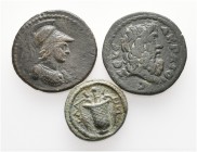 A lot containing 3 bronze coins. Includes: Roman Provincial. Fine to very fine. LOT SOLD AS IS, NO RETURNS. 3 coins in lot.