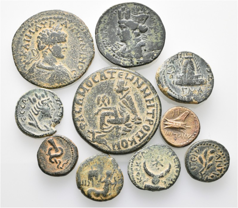 A lot containing 10 bronze coins. Includes: Greek and Roman Provincial bronzes. ...