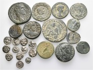 A lot containing 12 silver and 12 bronze coins. Includes: Greek, Roman Provincial and Roman Imperial coins. Fine to very fine. LOT SOLD AS IS, NO RETU...