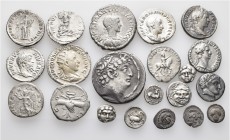 A lot containing 21 silver coins. Includes: Greek, Roman Provincial and Roman Imperial coins. Fine to very fine. LOT SOLD AS IS, NO RETURNS. 21 coins ...
