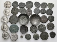A lot containing 7 silver and 26 bronze coins. Includes: Greek, Roman Imperial and Byzantine coins. Fine to very fine. LOT SOLD AS IS, NO RETURNS. 33 ...