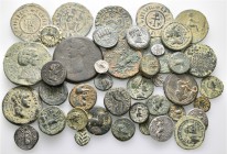 A lot containing 6 silver coins and 36 bronze coins. Includes: Greek, Roman Provincial, Roman Imperial and early Medieval coins. Fine to very fine. LO...