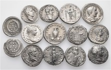 A lot containing 14 silver coins. Includes: Roman Imperial. Fine to very fine. LOT SOLD AS IS, NO RETURNS. 14 coins in lot.